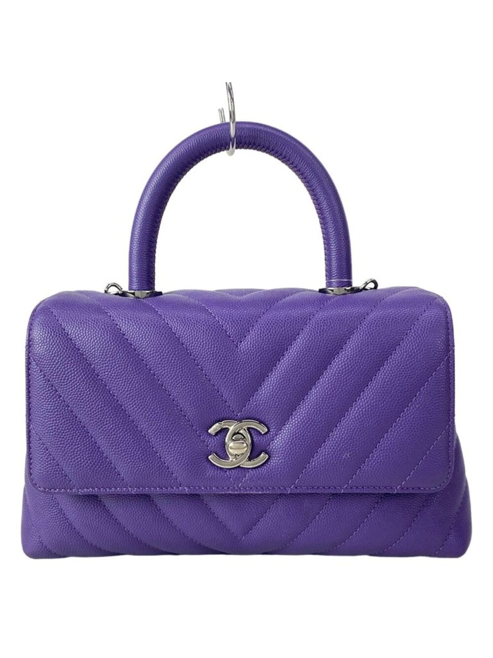 Chanel Handbag Small Top Handle Flap Bag Stitch Coco Purple Silver